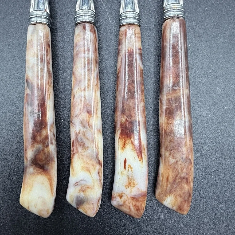 Vintage MB Hollow Ground Galaxie Stainless Forks Set 4 Japan MCM Bakelite Handle